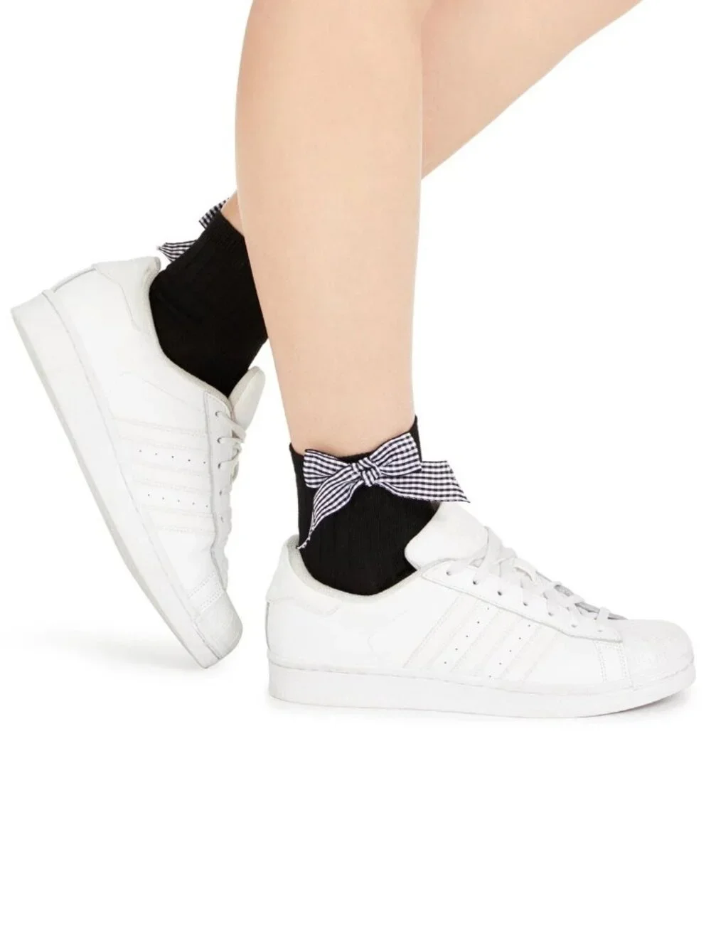 INC Women's 2-Pair Plaid Bow and Dot-Print Anklet Socks, Black Gray, One Size